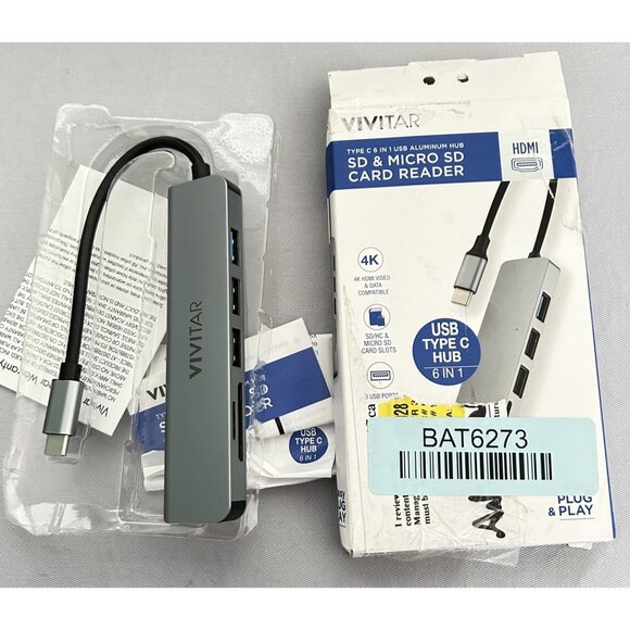 NEW Vivitar Aluminum USB Type C Hub 6 In 1 SD & Micro SD Card Reader Plug & Play - Picture 4 of 9